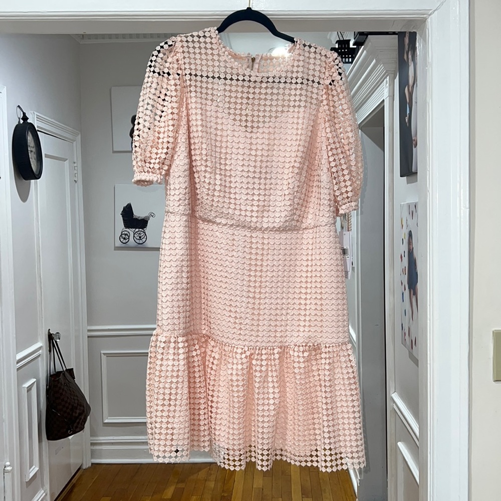 Donna Morgan blush eyelet lace midi 14W blush dress new with tag